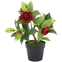 Camelia roja artificial c/maceta 22 x 17 cm