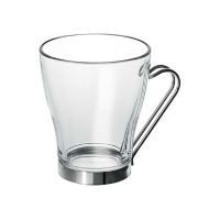 Taza de vidrio para te Debora 320 ml., cuerpo de vidrio asa de acero inoxidable