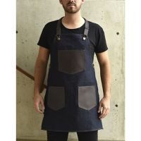 Mandil mezclilla bolsas ecopiel chocolate