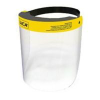 Protector facial, mica transparente de pet reciclado calibre 15 con banda elástica y visera de espuma de poliuretano.