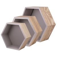 Set de 3 repisas hexagonales naturales